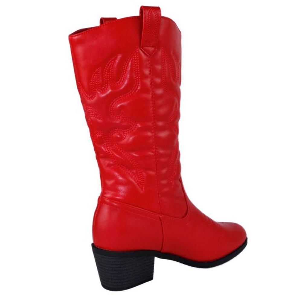 New Red Cowboy Mid Calf Western Boots - Picture 3 of 3